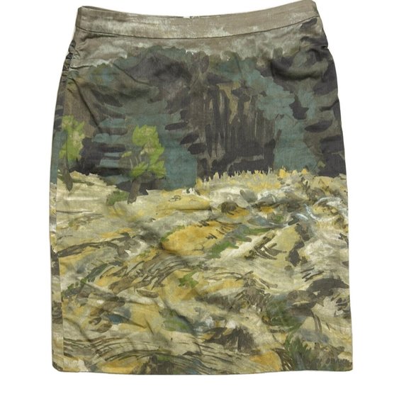 Anthropologie x Kevin O'Brien Studio Watercolor Terrain Art Pencil Skirt 6 NWOT - Picture 2 of 3
